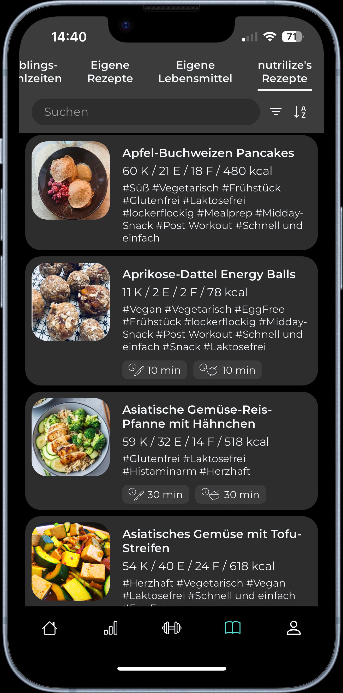 Vegane Rezepte in der nutrilize App